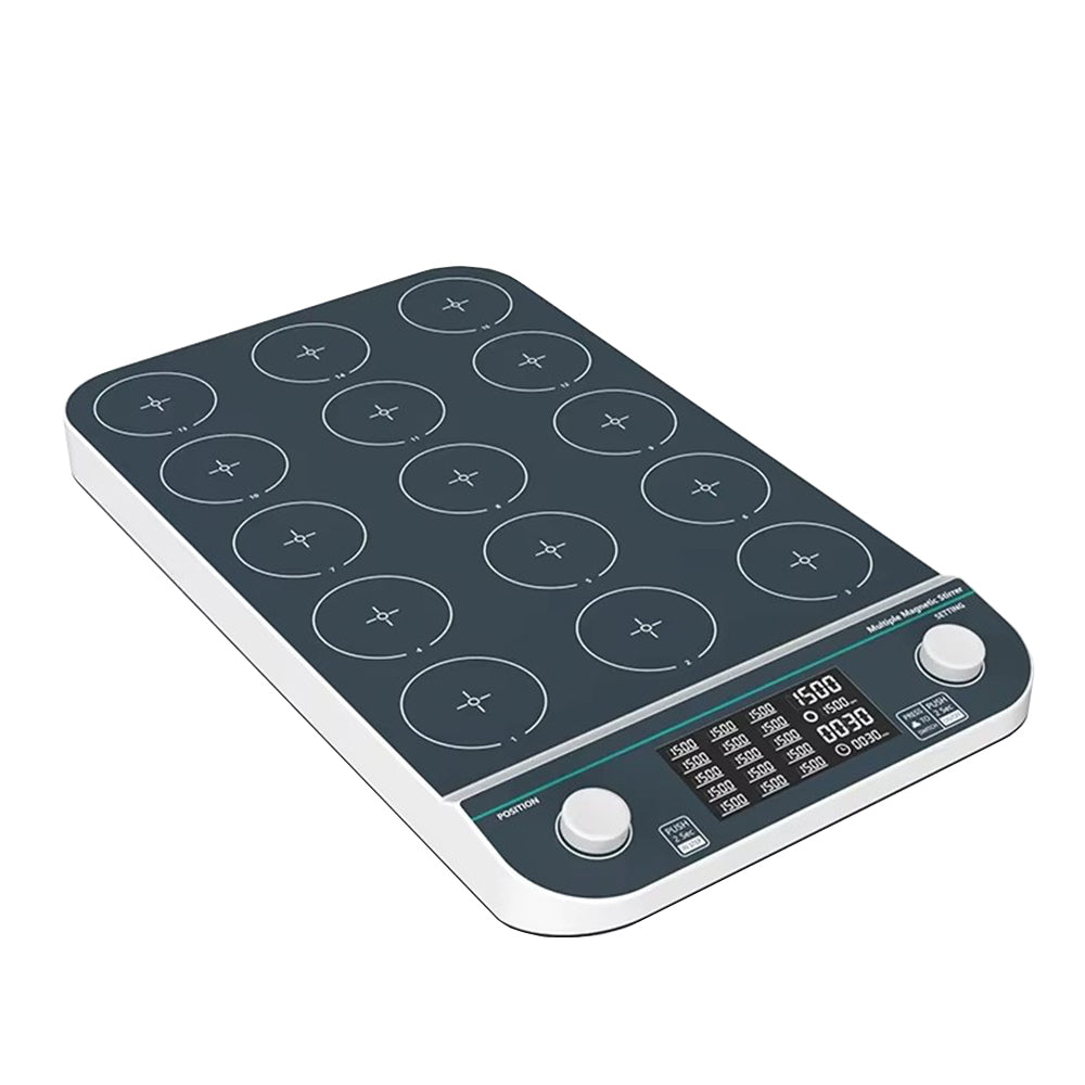 VTSYIQI 15-Position Magnetic Stirrer Multi Point Magnetic Stirrer with Max Stirring Volume 15*250mL / 8*500mL Speed Range 50 - 1500 RPM Plate Material PET Anti-corrosion Plate LCD Liquid Crystal Display
