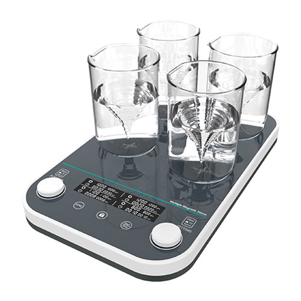 VTSYIQI Multi-Position Magnetic Stirrer 4 Positions Magnetic Stirrer with Working Disc Size 120 * 120mm Speed Range 50-1500RPM Brushless Motor Max. Capacity 4 * 1000ml Digital Display & Button &Knob Control Method