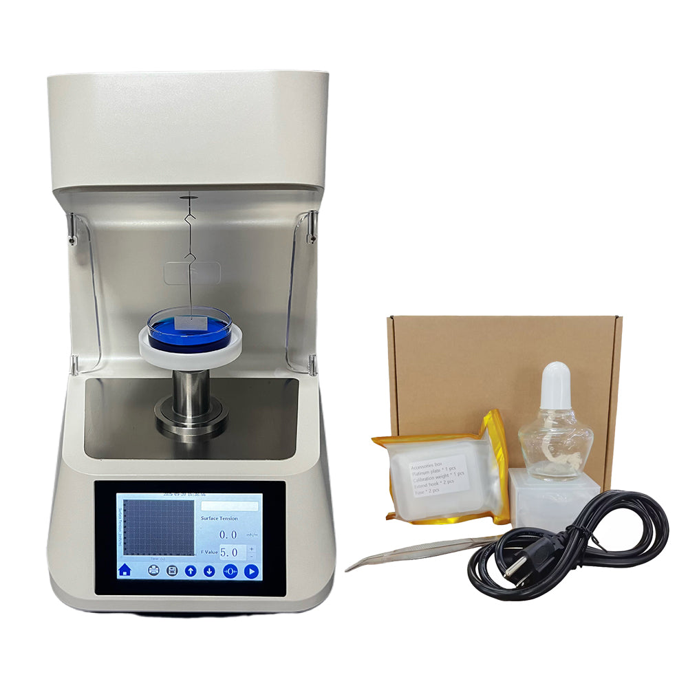 VTSYIQI Liquid Surface Tension Meter Platinum Board Method Interfacial Tension Meter with Accuracy 0.1mN/m Measuring Range 0 to 1000mN/m Platinum Plate Wilhelmy Plate Method 4.3-inch Touch Screen