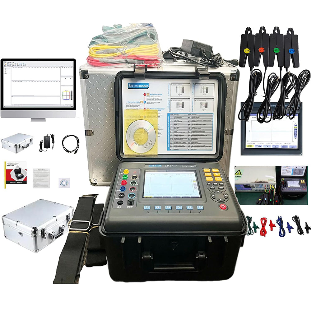 VTSYIQI Three-Phase Power Quality Analyzer Digital 3 Phase Power Quality Logger Monitor Energy Quality Analyzer with Small Sharp Current Clamp 8mm×15mm Current Clamp 10mA-10.0A 150 Groups Records