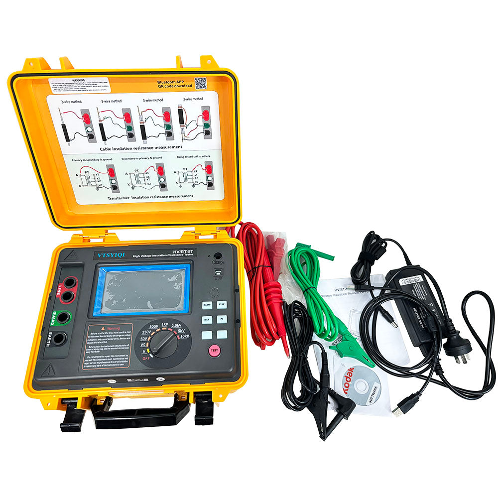 VTSYIQI High Voltage Insulation Tester Insulation Resistance Tester Kit with Rated Voltage 50V，250V，500V，1000V，2500V，5000V，10kV Insulation Resistance Range 0.005MΩ～10.00TΩ Short Circuit Current 5mA MAX