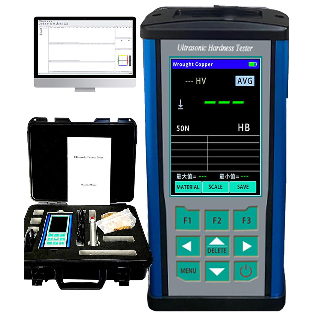 VTSYIQI Ultrasonic Portable Durometer Ultrasonic Portable Hardness Tester with Probe 10kgf Test Force 98N USB Interface HV10-1900 HB76-618 HRB41-105 HRC20.3-68 HRA60.7-85.6 for Steel and Cast Steel,Copper