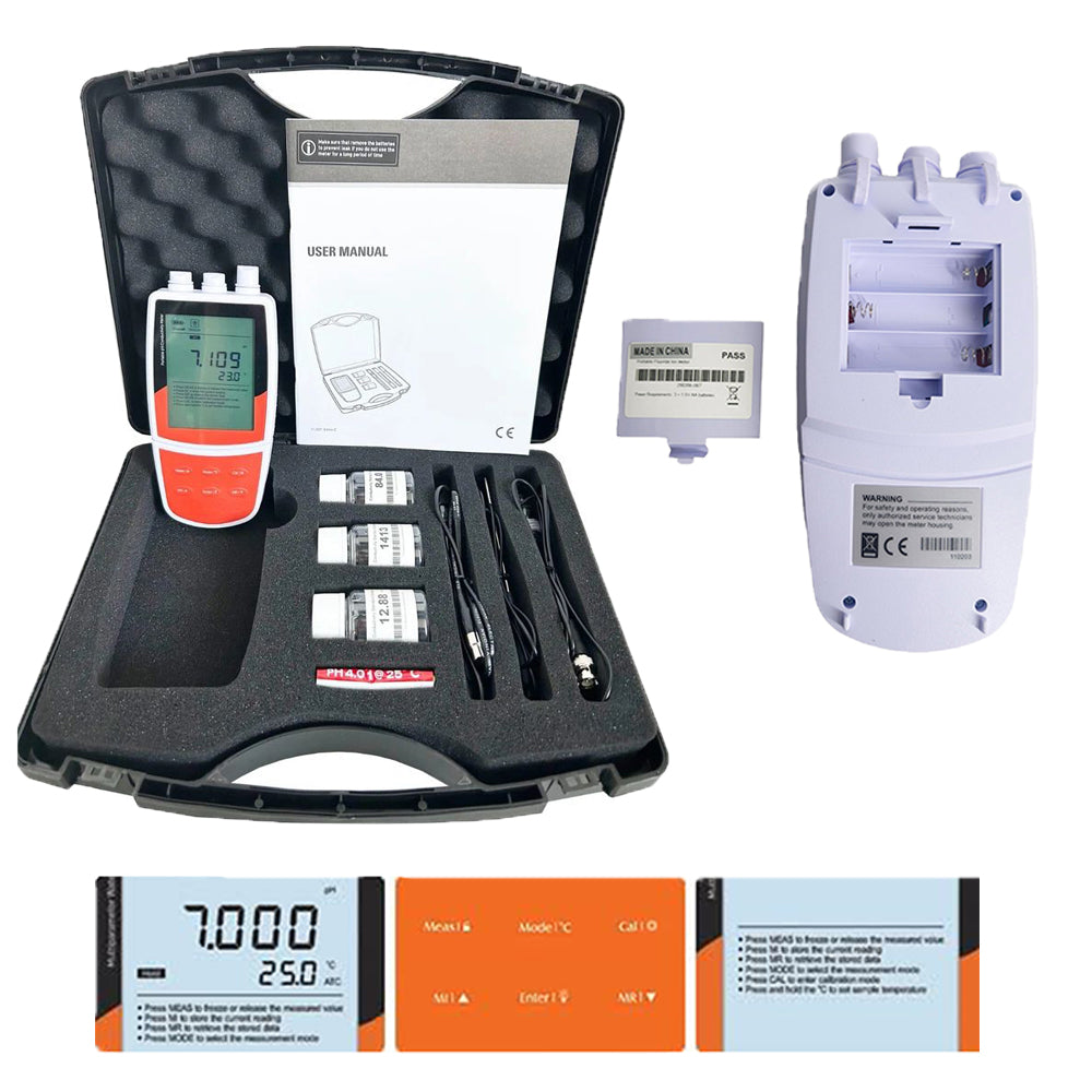 VTSYIQI Multiparameter Water Quality Meter Water Quality Analyzer with Conductivity Standard Solutions Range -2.000 to 20.000 pH 1 to 5 Points Calibration Manual/Auto-Read Measurement Endpoint USB Communication Interface for Measuring pH ORP DO