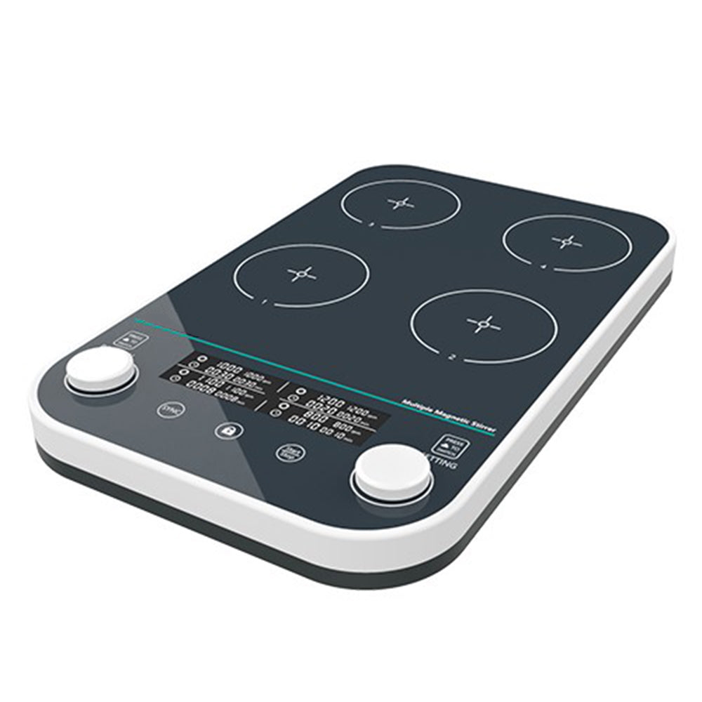 VTSYIQI Four Positions Magnetic Stirrer Multi Point Magnetic Stirrer with Speed Range 50-1500RPM Max. Capacity 4 * 1000ml Brushless Motor Asynchronous Control Digital Display & Button &Knob Control Method