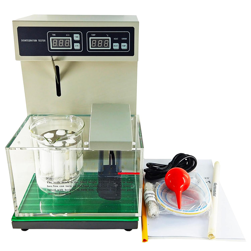 VTSYIQI Tablet Disintegration Tester Disintegration Time Limit Tester with Single Cup Single Way 6 Hanging Baskets Glass Tube Number Automatic Intelligent Control of Temperature Time and Round-Trip Frequency
