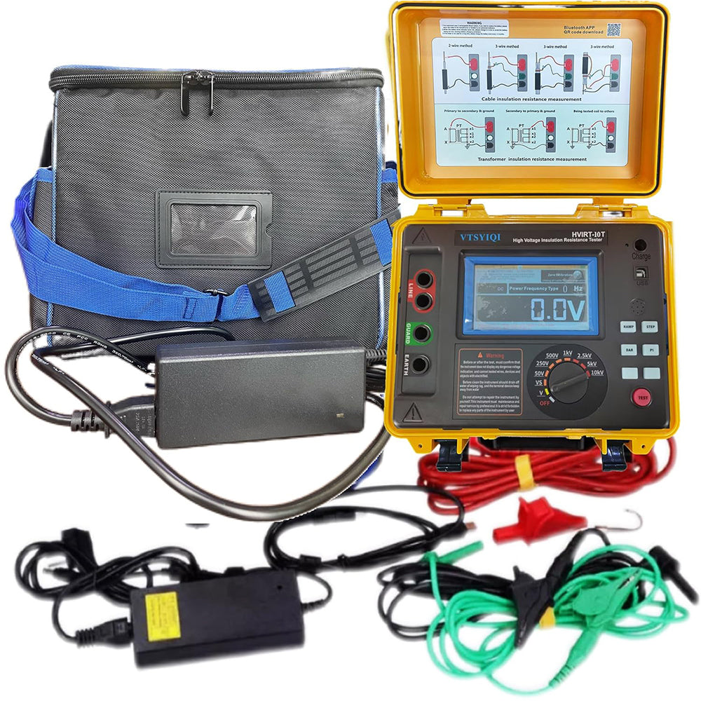 VTSYIQI Digital 10 kV Insulation Resistance Tester with Resistance Range 0.005MΩ~20.0TΩ Test Function Polarization Index Dielectric Absorption Ratio Ramp Test Step Test Voltage Discharge Dielectric Capacitance