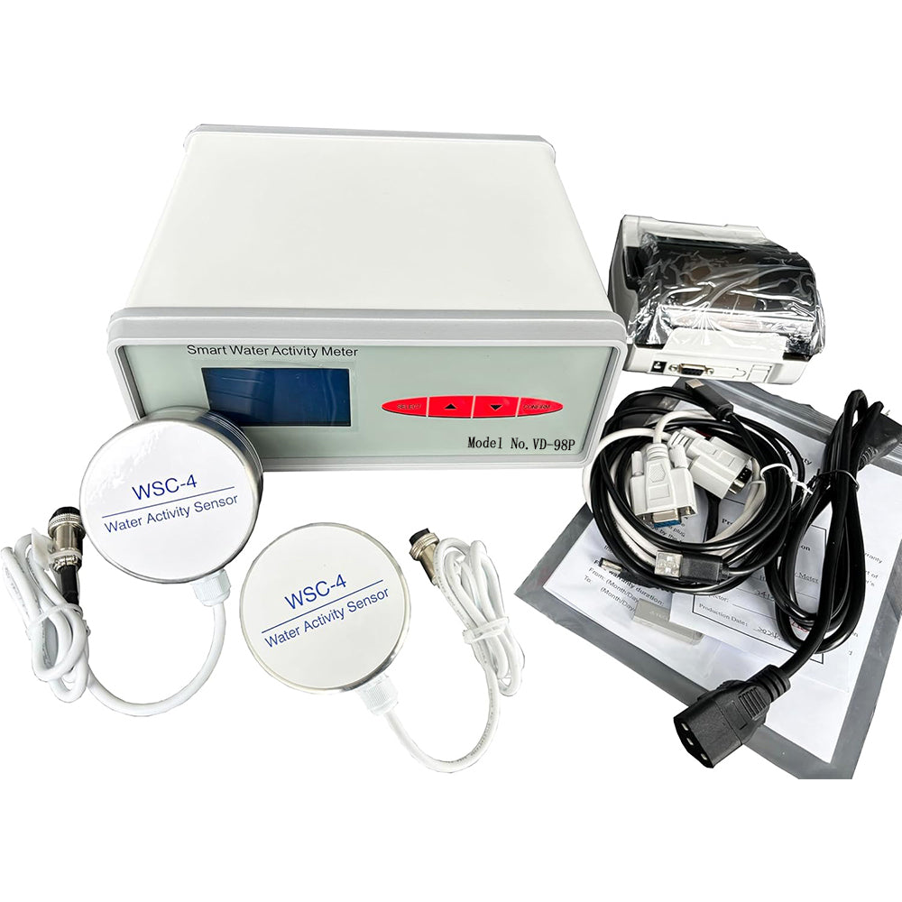 VTSYIQI Two Point Water Activity Monitor Benchtop Water Activity Tester with Two WSC-4 Measurement Points Accuracy ±0.015aw Range 0 to 1.000aw 2000 Sets Circularly Record Single-Point Calibration