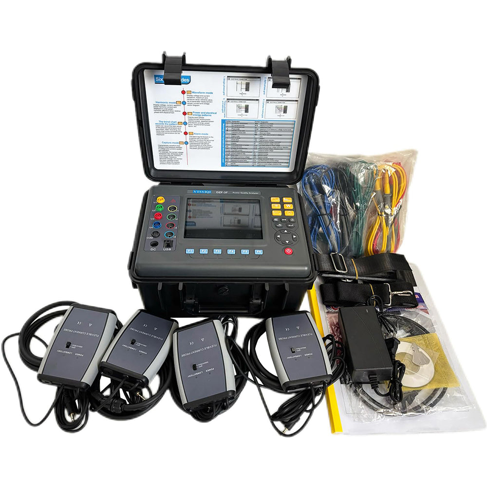 VTSYIQI Power Quality Analyzer Three-Phase Power Quality Analyzer Digital Energy Quality Analyzer with Flexible Coil Current Sensor Ф300mm Range 10A-6000A Transformer K Factor Calculation USB Interface