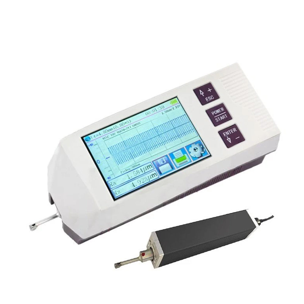 VTSYIQI Handheld Surface Roughness Tester Split Type Surface Roughness Gauge with 23 Measuring Parameters Sensor Measuring Principle The Differential Inductance Sampling Length(lr) 0.25, 0.8, 2.5mm Graphic Primary Profile Roughness Profile Load Curves