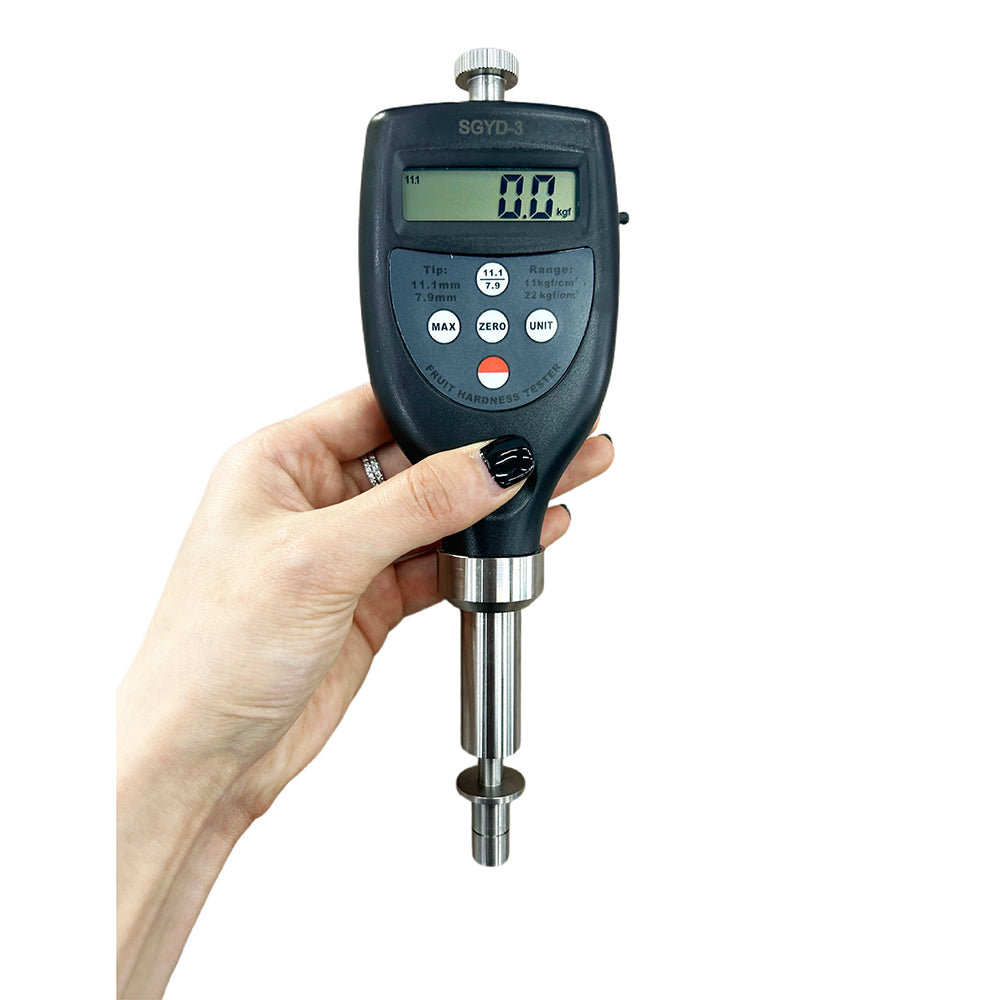 VTSYIQI Fruit Hardness Tester Meter Fruit Penetrometer Fruit Sclerometer Fruit Firmness Tester with Range 0.2~11.0kgf/cm² 0.4~22.0kgf/cm² Pressing Depth 10mm Two Tip Diameter 7.9mm and 11.1mm