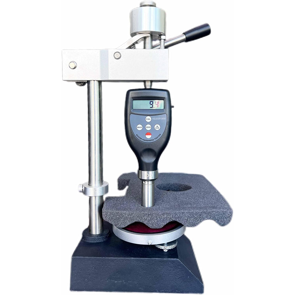VTSYIQI Digital Shore OOO Hardness Tester Meter Durometer for Sponge- and Cellular Rubber Foam Rubber Silicone Gel-Like Materials with Hardness Test Stand Indenter R6.35Spherical Radius Range 10~90HOOO