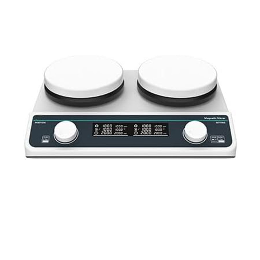 VTSYIQI Digital Multi Position Magnetic Stirrer With Heating with Number of Stirring Points 2  Speed Range 50-1500RPM Max Stirring Volume 2*2L Plate Temperature RT-310℃ Stainless Steel Ceramic Coated Countertops