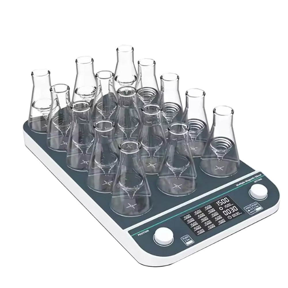 VTSYIQI Multipoint Magnetic Stirrer Digital Multi Position Magnetic Stirrer with Speed Range 50 - 1500 RPM Number Of Stirring Points 15 Max Stirring Volume 15*250mL / 8*500mL LCD Liquid Crystal Display