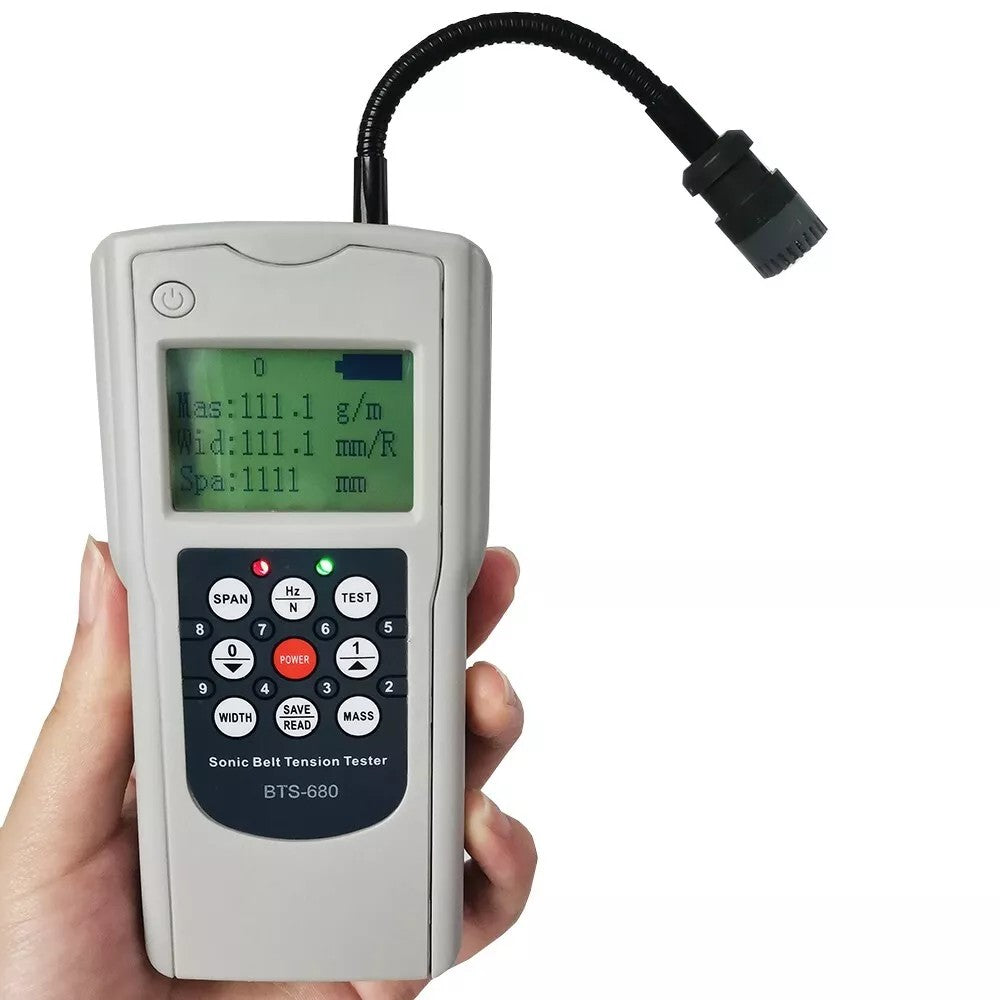 VTSYIQI Sonic Belt Tension Meter Gauge Belt Tension Measuring Instrument with Stored 20 Set Belt Parameters Measuring Range 10HZ-680HZ Free Belt Length Max 9999 mm Belt Width Max 999.9 mm/R Belt Quality Max 999.9 g/m