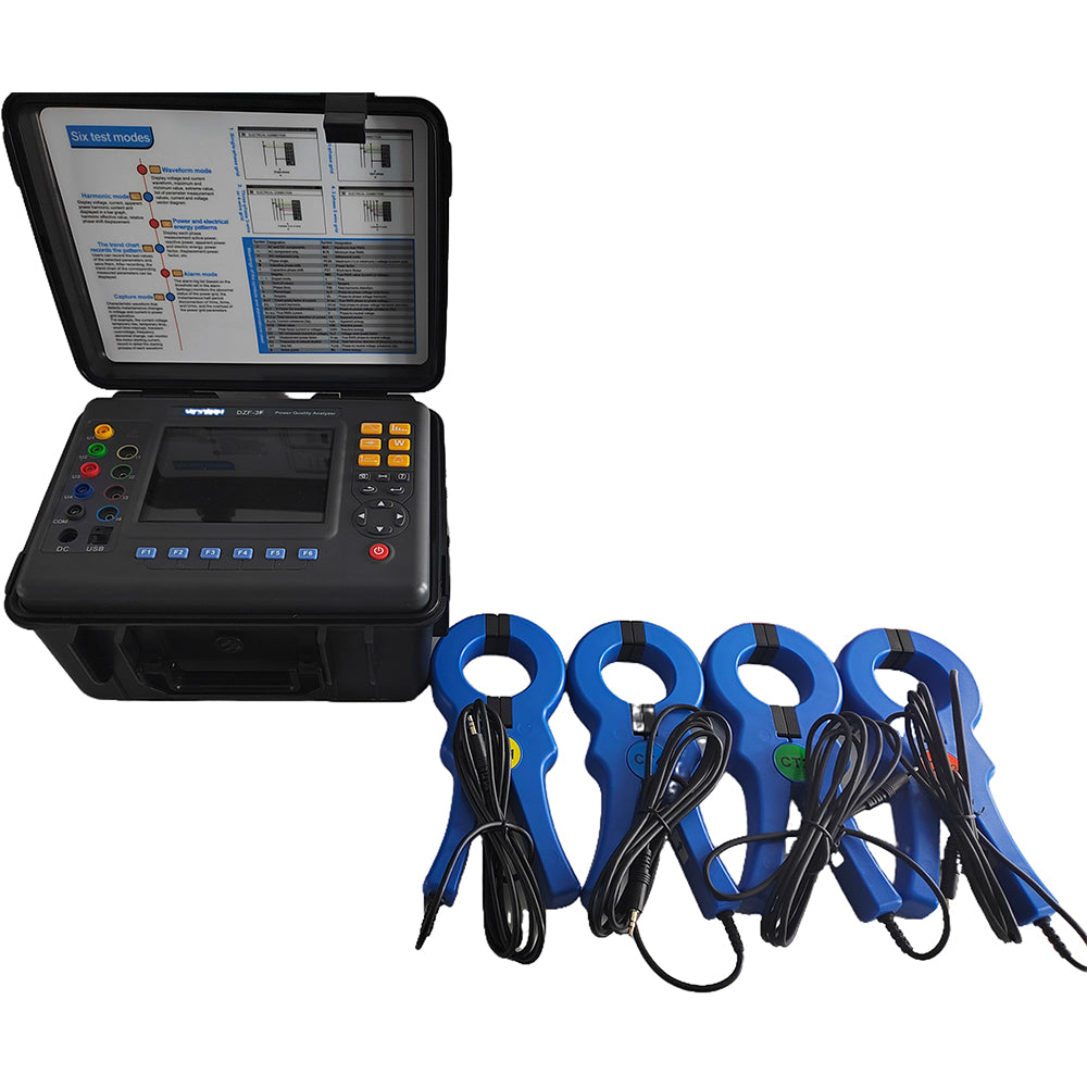 VTSYIQI Power Quality Logger 3 Phase Power Quality Analyser Recorder with  Frequency 40Hz-70Hz Current Clamp 1.0A~1000A Parameters of Electricity W VA Var PF DPF cosφ tanφ Circle Current Clamp 50mm×50mm