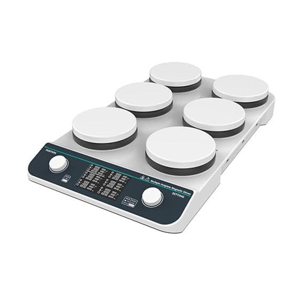 VTSYIQI Multi-Position Hot Plate Magnetic Stirrer 6 Position Hotplate Stirrer with Plate Size 6-Φ135mm Max Stirring Volume 6*2L 6 Stirring Points Brushless Motor Two Temperature Control Mode