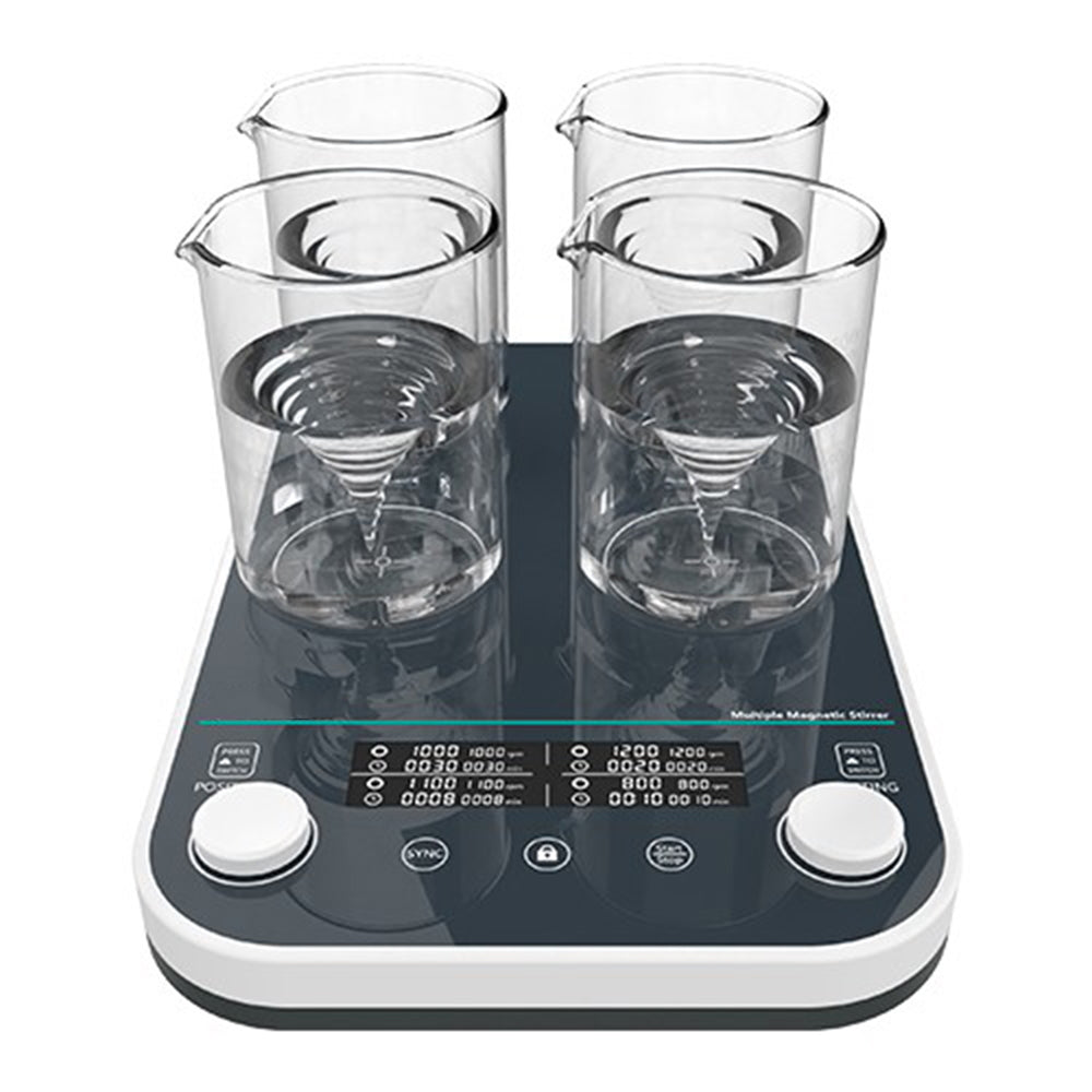 VTSYIQI Multi Point Magnetic Stirrer Four Positions Magnetic Stirrer with Asynchronous Control Max. Capacity 4 * 1000ml Working Disc Size 120 * 120mm Speed Range 50-1500RPM Panel Material Glass Pane