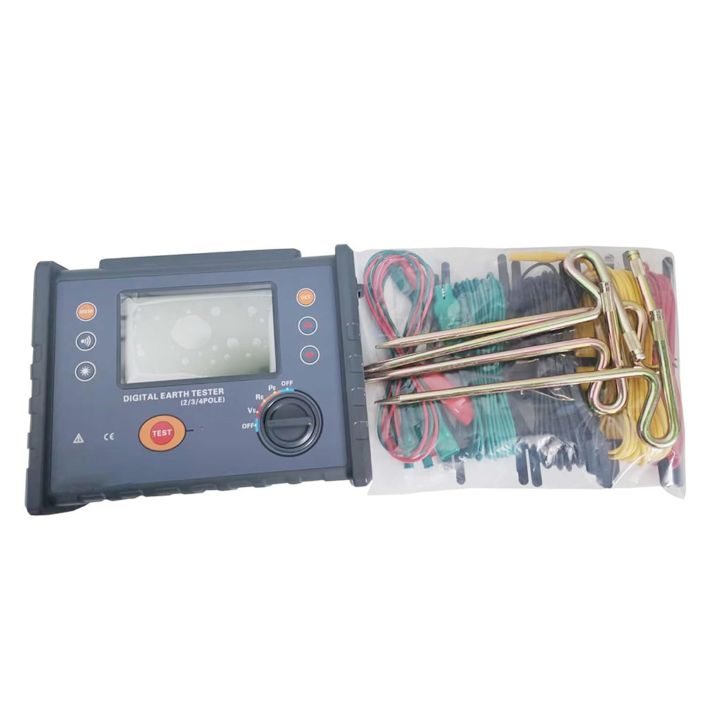 VTSYIQI Four Wire Ground Resistance Tester Meter Soil Resistivity Tester with Two Three Four Wire Soil Resistivity 9000kΩm Earth Resistance 30.00KΩ Earth Voltage 600V LED Flash Measuring Indicator
