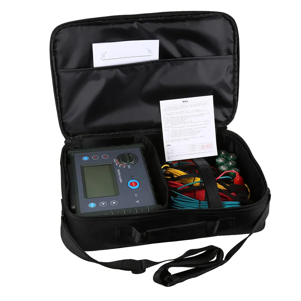 VTSYIQI Two and Three Wire Grounding Resistance Tester Large LCD Screen Low Value Resistance Tester with Test Current >20mA Earth Voltage 0V-600V Earth Resistance 0.01Ω-3000Ω LCD Display