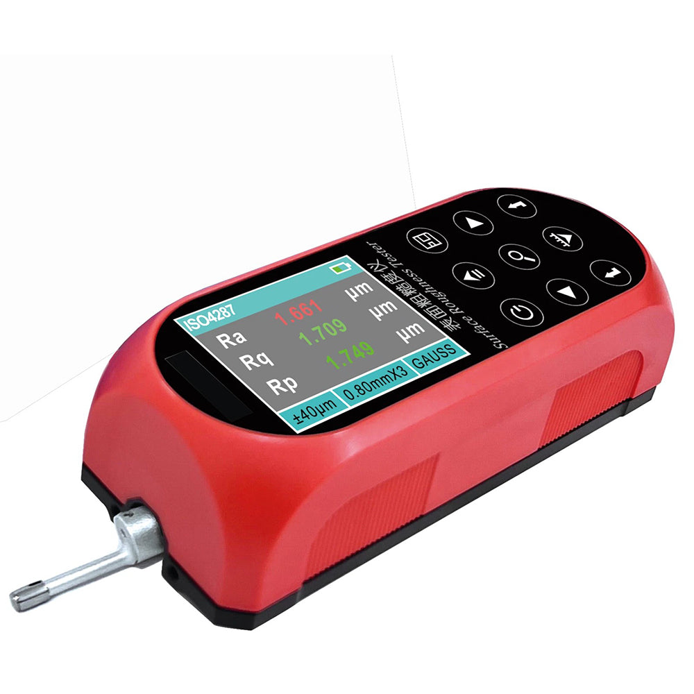 VTSYIQI Digital Surface Roughness Tester Surface Roughness Measurements with Parameter Measuring Range Ra, Rq 0.005μm~16μm Rz, R3z, Ry, Rt, Rp, Rv 0.02μm~160μm Rsk 0~100% Rs, Rsm 1mm Rmr(tp) 0~100% Measurement Range Z-axis 160μm X-axis 17.5mm