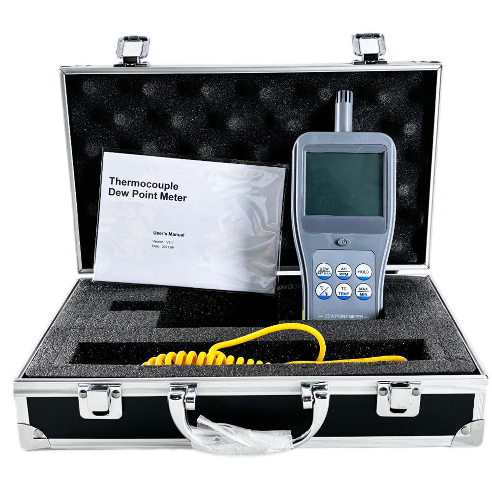 VTSYIQI Portable Thermocouple Dew Point Meter Handheld Dewpoint Meter with Test Parameters Ambient Temperature,Dew Point Temperature,Wet Bulb Temperature,Relative Humidity,Absolute Humidity,PPM,Surface Temperature