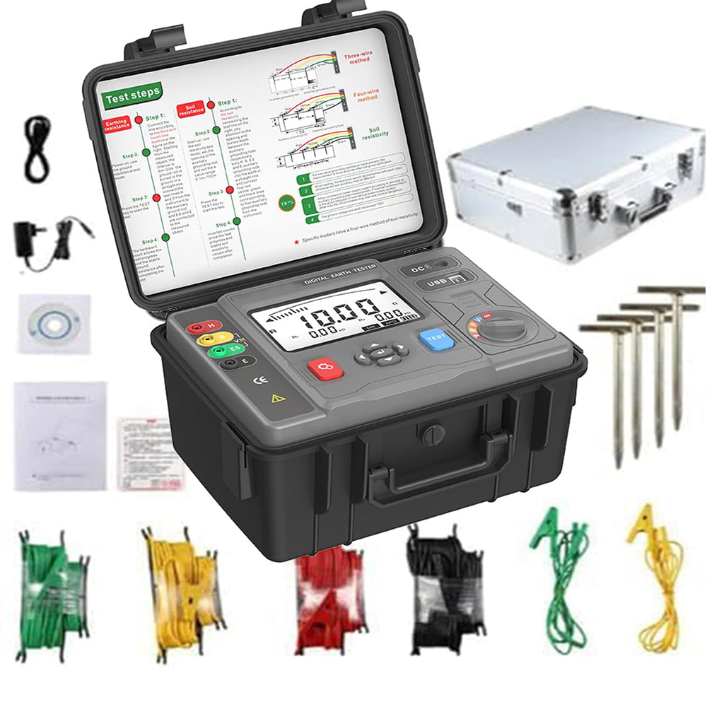 VTSYIQI Soil Resistivity Tester Digital Ground Resistance Tester with Earth Resistance 0.00Ω～200.0kΩ Soil Resistivity 0.00Ωm～9999kΩm for Detect Grounding Resistance Soil Resistivity Ground Voltage DC voltage