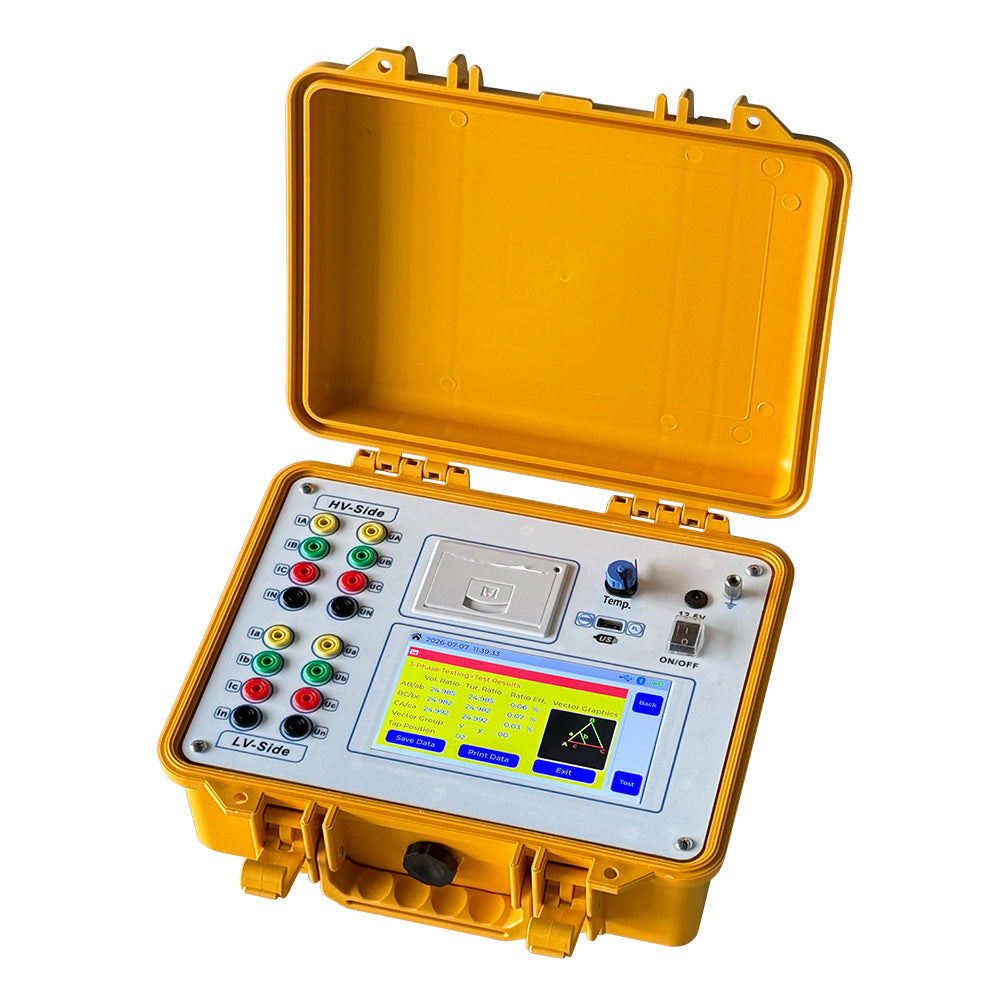 VTSYIQI Transformer Turns Ratio&DC Winding Resistance Tester with TTR Range 0.9～2000 Data Storage 100 Test Records Test Records can Transfer to PC Thermal Printer Printing Function DC Resistance 10A 5A 2.5A 1A 500mA 250mA 100mA 50mA ≤25mA