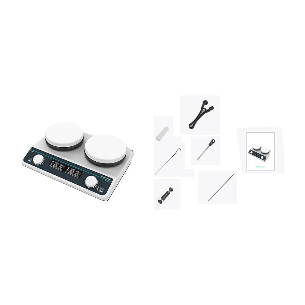 VTSYIQI Dual-Position Hot Plate Magnetic Stirrer with Max Stirring Volume 2*2L Plate Temperature RT-310℃ Plate Size 2-Φ135mm Speed Range 50-1500RPM Number of Stirring Points 2 Brushless Motor