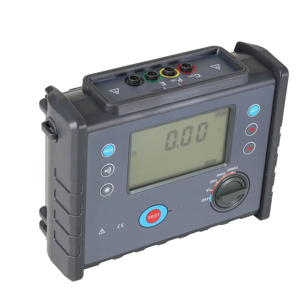 VTSYIQI 3000 Ohm Ground Resistance Meter Digital Earth Resistance Tester with Earth Voltage 0V-600V Earth Resistance 0.01Ω-3000Ω Controllable Gray Screen Backlight Precise 3-Pole Measurement