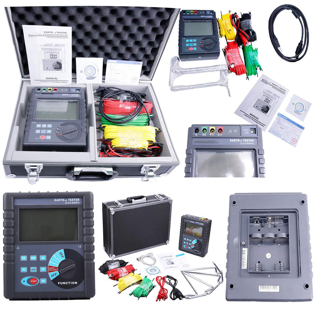 VTSYIQI Ground Resistance Tester Soil Resistivity Tester Meter with LCD Display Ground Resistance 0.00Ω to 30.00kΩ 300 Sets Data Storage Soil Resistivity 0.00Ωm to 9000kΩm