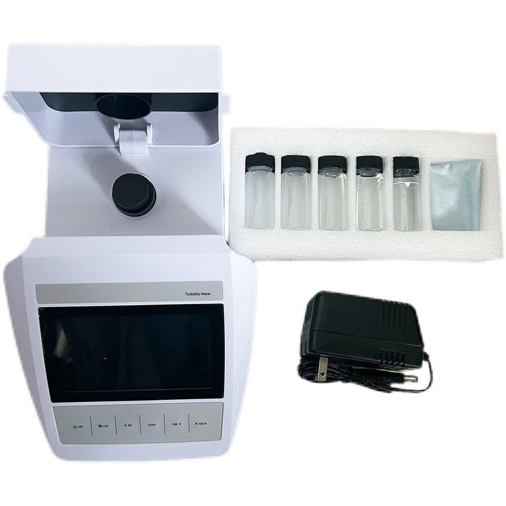 VTSYIQI Benchtop Turbidimeter Laboratory Turbidity Meter Kit with 4 PCS Turbidity Standard Liquid Solutions 7 Point Calibration Range 0 to 2000 NTU/FNU 0 to 500 EBC 0 to 9999 ASBC Accuracy ±2% Suspended Particle Test