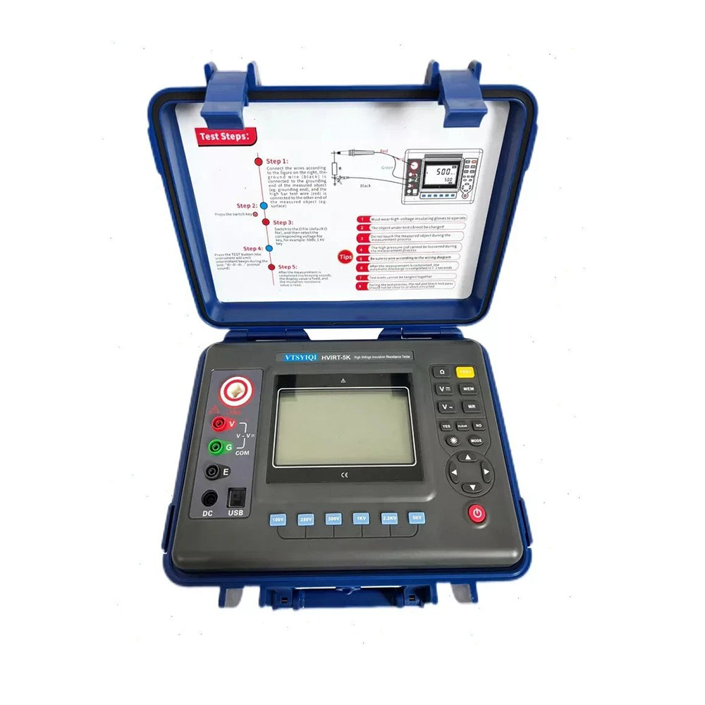 VTSYIQI Digital Insulation Resistance Tester Meter High Voltage 5kv Insulation Resistance Meter Tester Kit with 5KV Rated Voltage 2TΩ Resistance 1000V DC Voltage 0-750V AC Voltage 500 Groups Storage