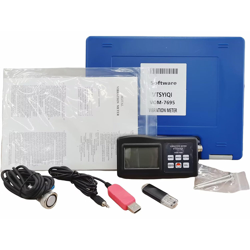 VTSYIQI Vibration Meter Vibrometer Vibrate Testing Gauge for Machinery 0.01 to 400 mm/s with RS232 Software and USB Cable