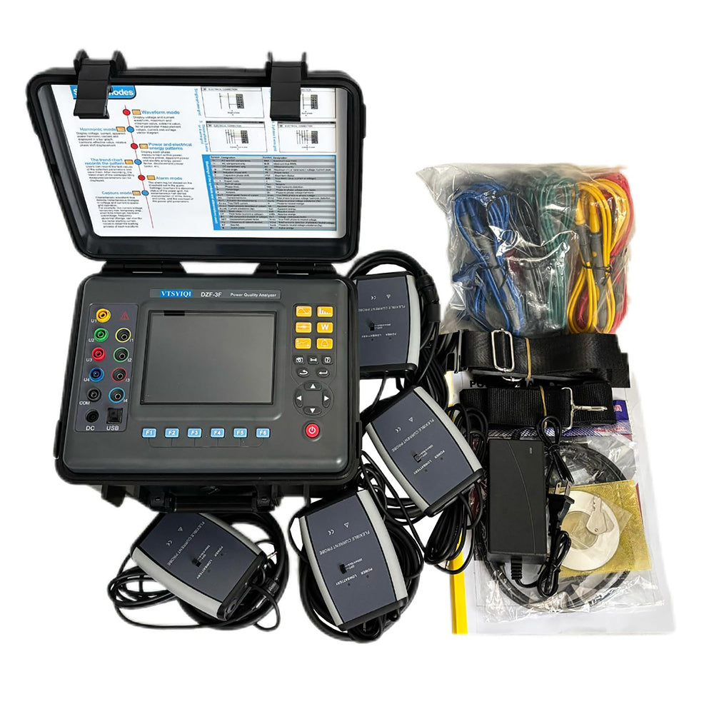 VTSYIQI 3 Phase Power Quality Meter Power Quality Monitor Power Parameter Harmonic Analyzer with Flexible Coil Current Sensor Ф300mm Range 10A-6000A 150 Groups Records True RMS Display