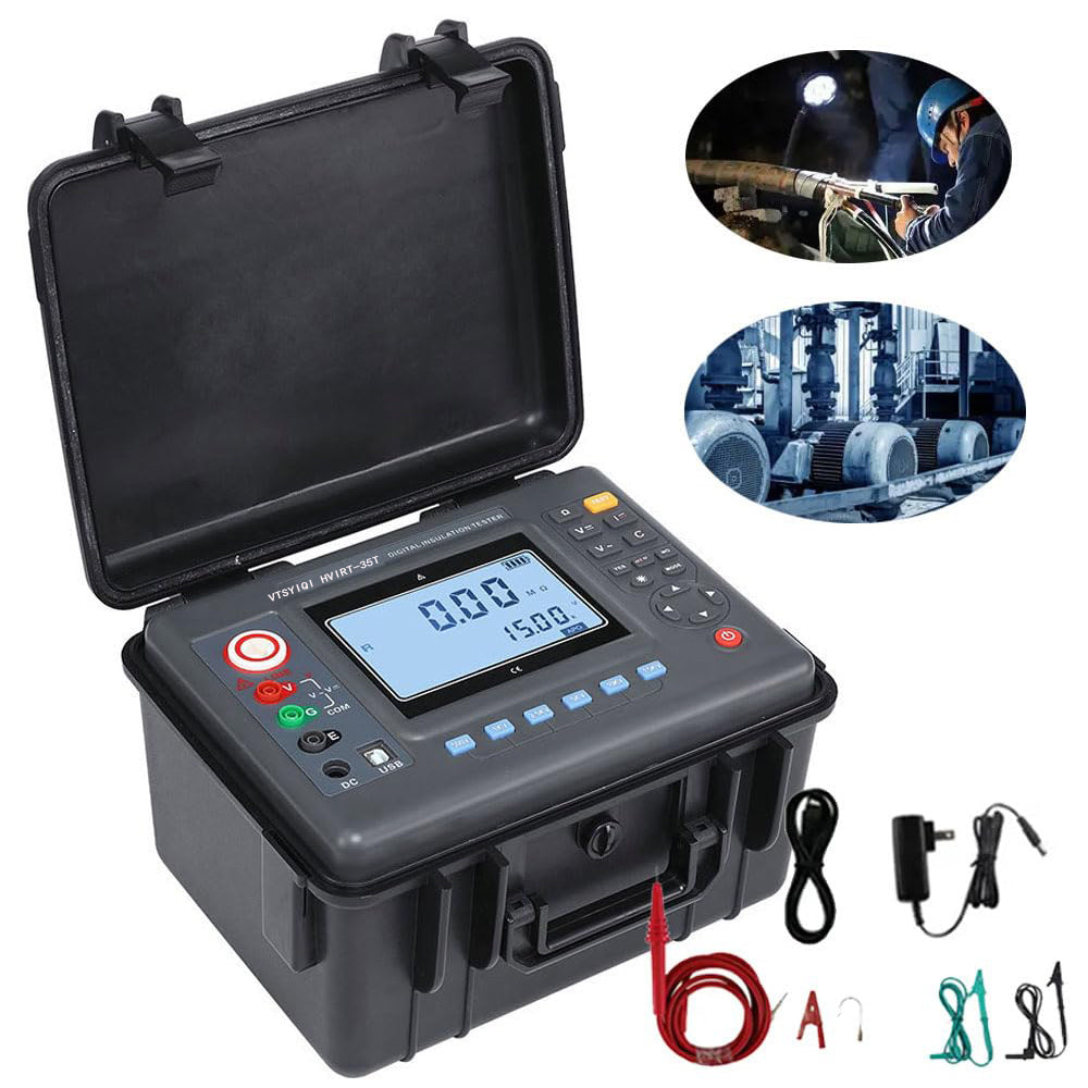 VTSYIQI 10Kv Insulation Resistance Tester Digital High Voltage Insulation Meter Tester Kit with Resolution 0.01MΩ Insulation Resistance Range 0.01MΩ to 35TΩ LCD Display for Measuring Transformer Resistance Test