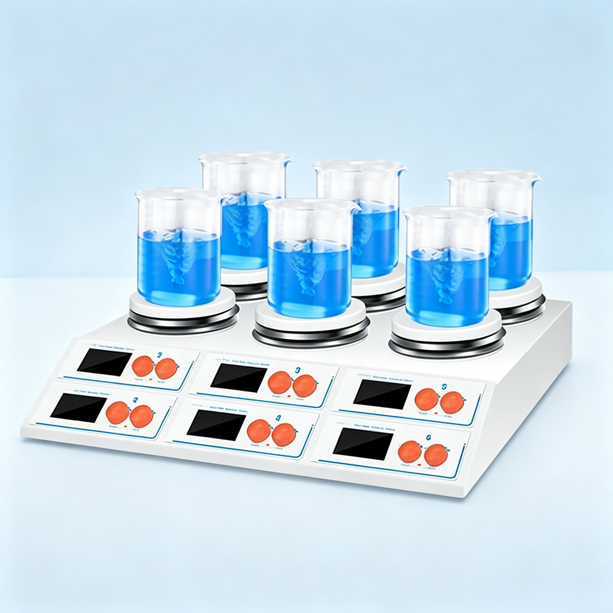 VTSYIQI Digital Multi-position Hot Plate Stirrer Six Position Magnetic Stirrer with Maximum Stirring Capacity Per Station 6*10L Control Mode Independent Operation Speed Range 50–2000rpm PT100 Temperature Sensor