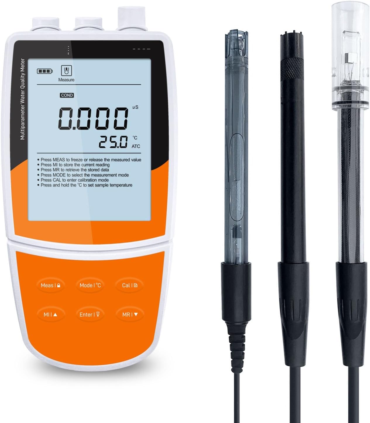 VTSYIQI Portable pH/Dissolved Oxygen Meter Multiparameter Water Quality Meter with Conductivity Standard Solutions Range 0.00 to 20.00 mg/L/ 0.0 to 200.0% Saturation Manual/Auto-read Measurement Endpoint E201-BNC pH Electrode