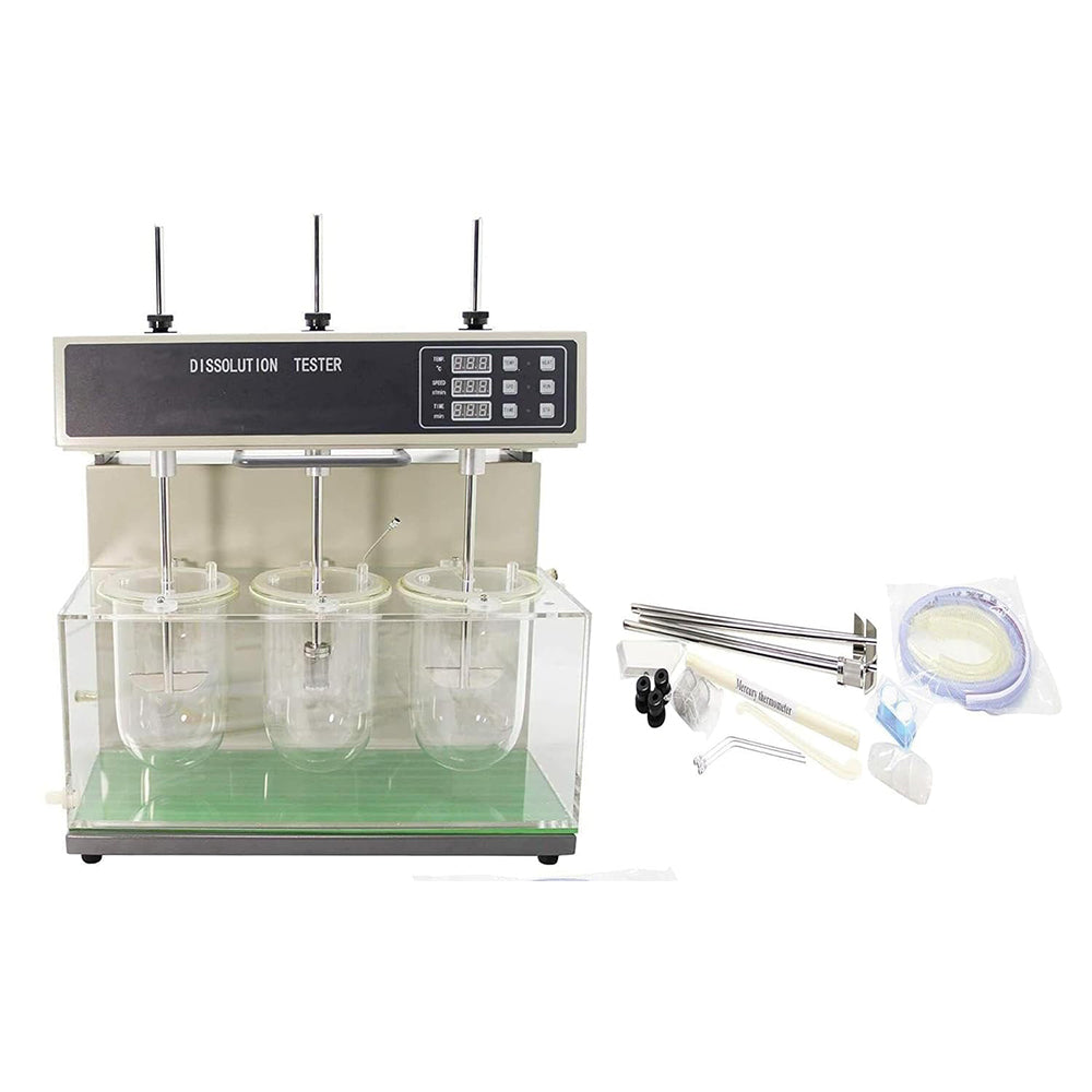 VTSYIQI Dissolution Testers Dissolution Rate and Degree Detector for Detecting Velocity and Extent of Pharmic Dissolution from Tablet with Three Cups and Three Levers Speed Range 20-200 RPM Timing Range 5～900min (6 Points)