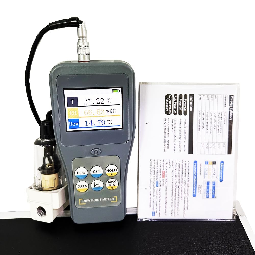 VTSYIQI Split Precision Dew Point Meter Multifunctional Dew Point Meter with Test Parameters Ambient Temperature Relative Humidity Dew Point Temperature, Wet Bulb Temperature Absolute Humidity PPMv