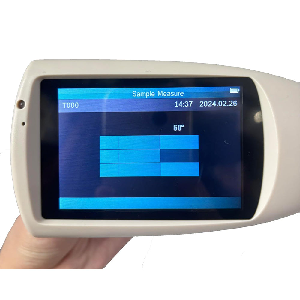VTSYIQI 60 Degree Gloss Meter Single Angle Gloss Meter with Division Value 1GU Measuring Range 0~200GU Measuring Area (mm) 9x15   TFT 3.5 Inch Display Measuring Time 0.5s Errors ±1.5 , ± 1.5% for Gloss Measurement and Gloss Data Transmission