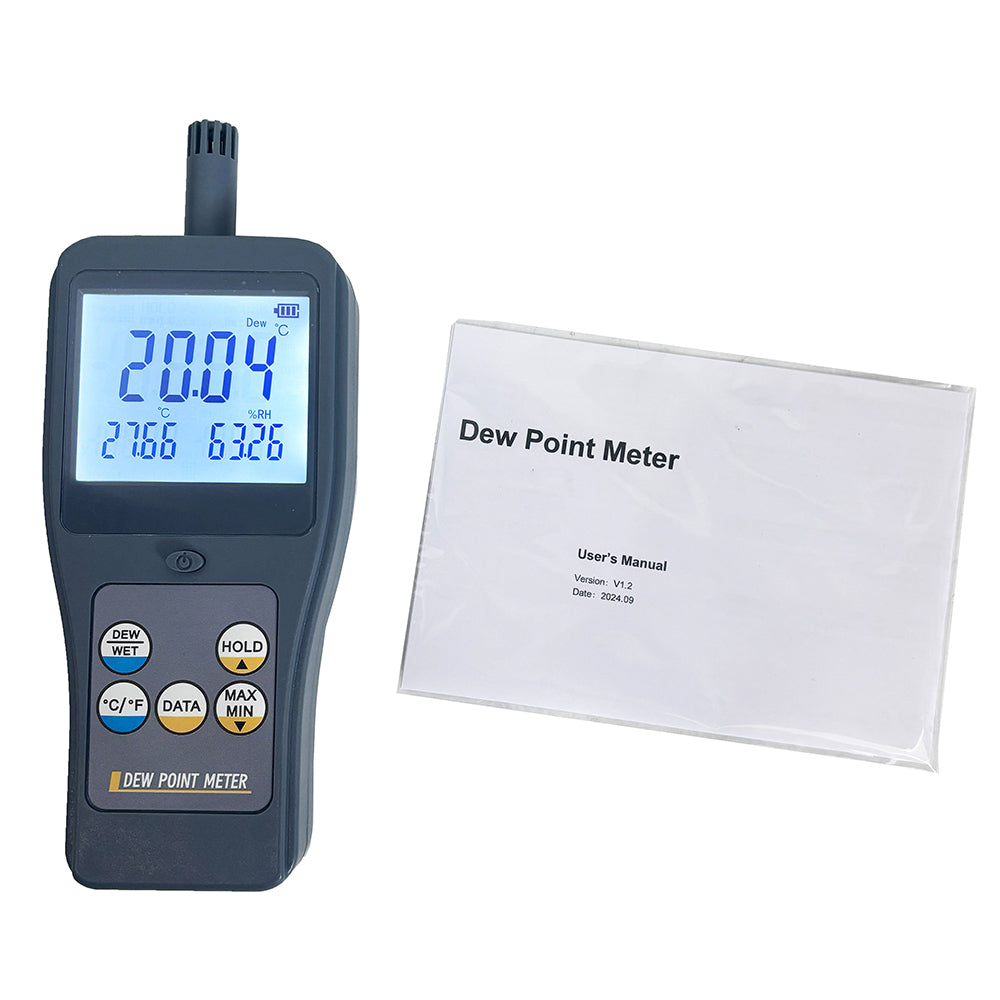VTSYIQI Dew Point Meter Portable Dewpoint Meter with Testing Parameters Ambient Temperature Relative Humidity Dew Point Temperature Wet Bulb Temperature High Resolution 0.01 LCD Display