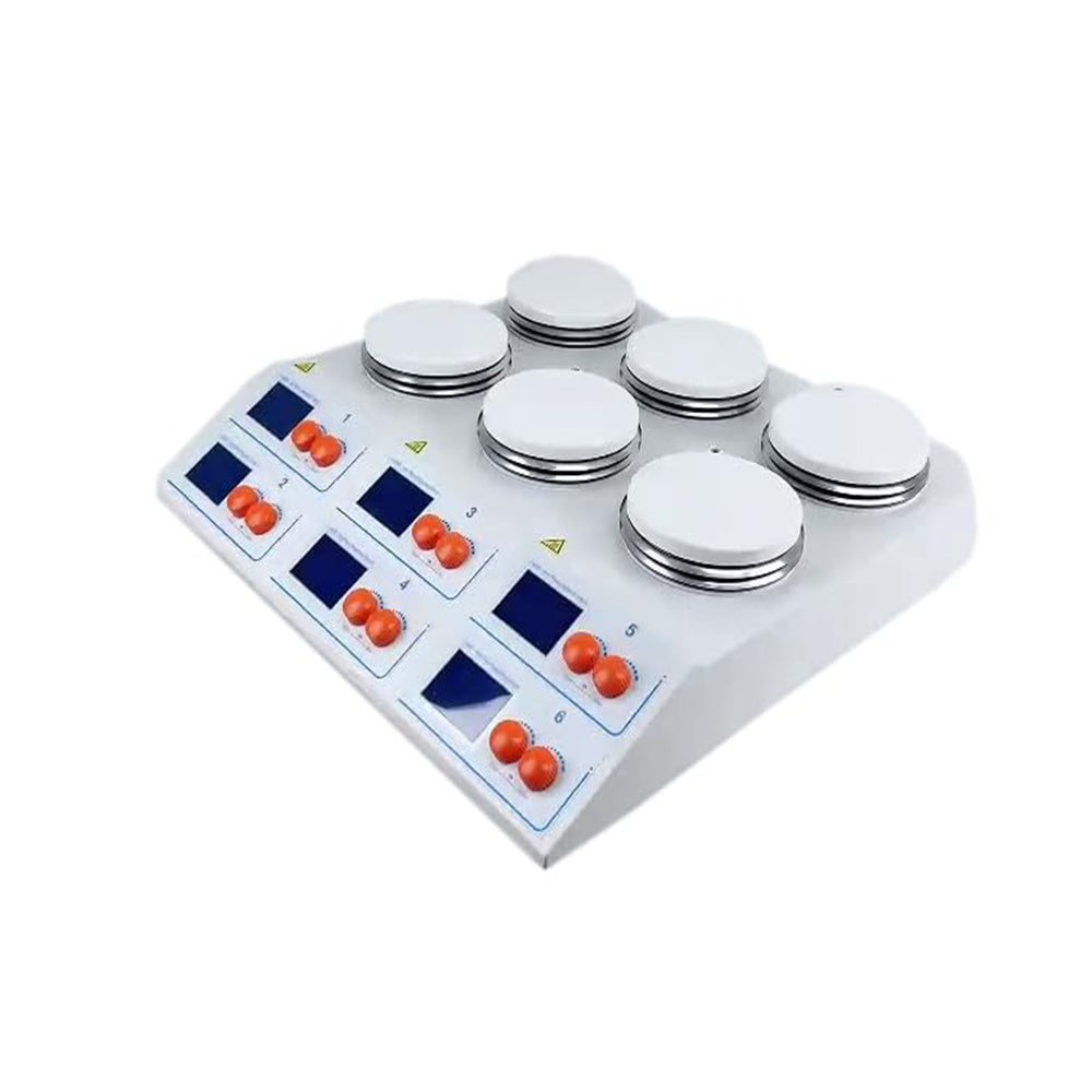 VTSYIQI Multi-Position Hot Plate Magnetic Stirrer 6 Position Hotplate Magnetic Stirrer with Speed Range 50–2000rpm Maximum Stirring Capacity Per Station 6*10L 6 Stirring Points Brushless Motor LCD Display