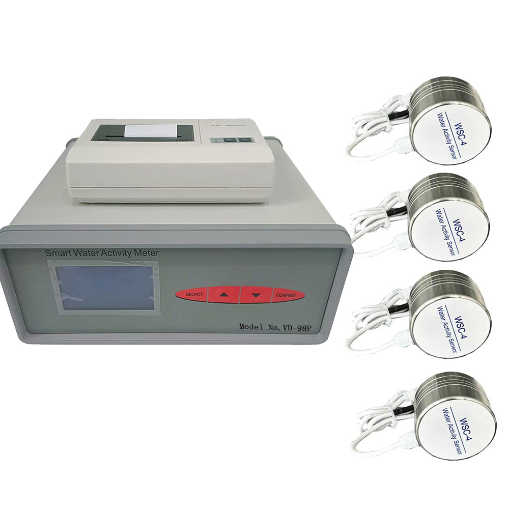 VTSYIQI Multi-Channel Water Activity Monitor Benchtop Water Activity Meter with Four WSC-4 Measurement Points Micro Printer Output Range 0 to 1.000aw Water Activity ±0.015aw 0-0.980aw (No Condensing)