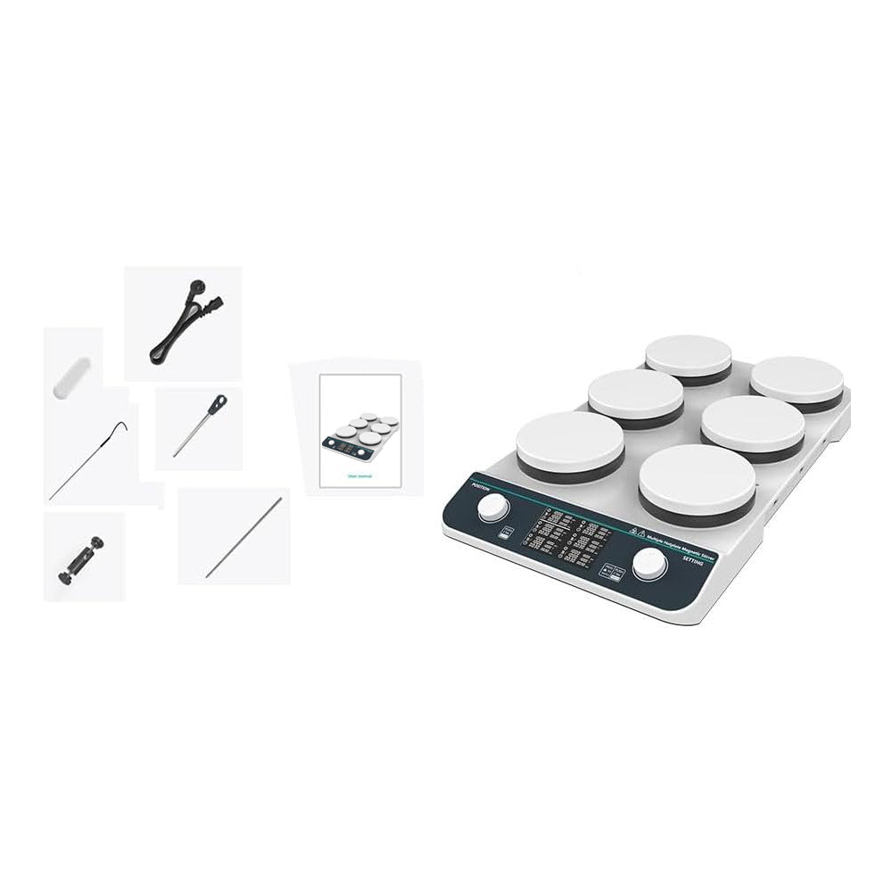 VTSYIQI Six Position Hotplate Stirrer Multi-position Hotplate Magnetic Stirrer with Max Stirring Volume 6*2L Plate Size 6-Φ135mm Number of Stirring Points 6 Plate Temperature RT-310℃ Over Temperature Protection
