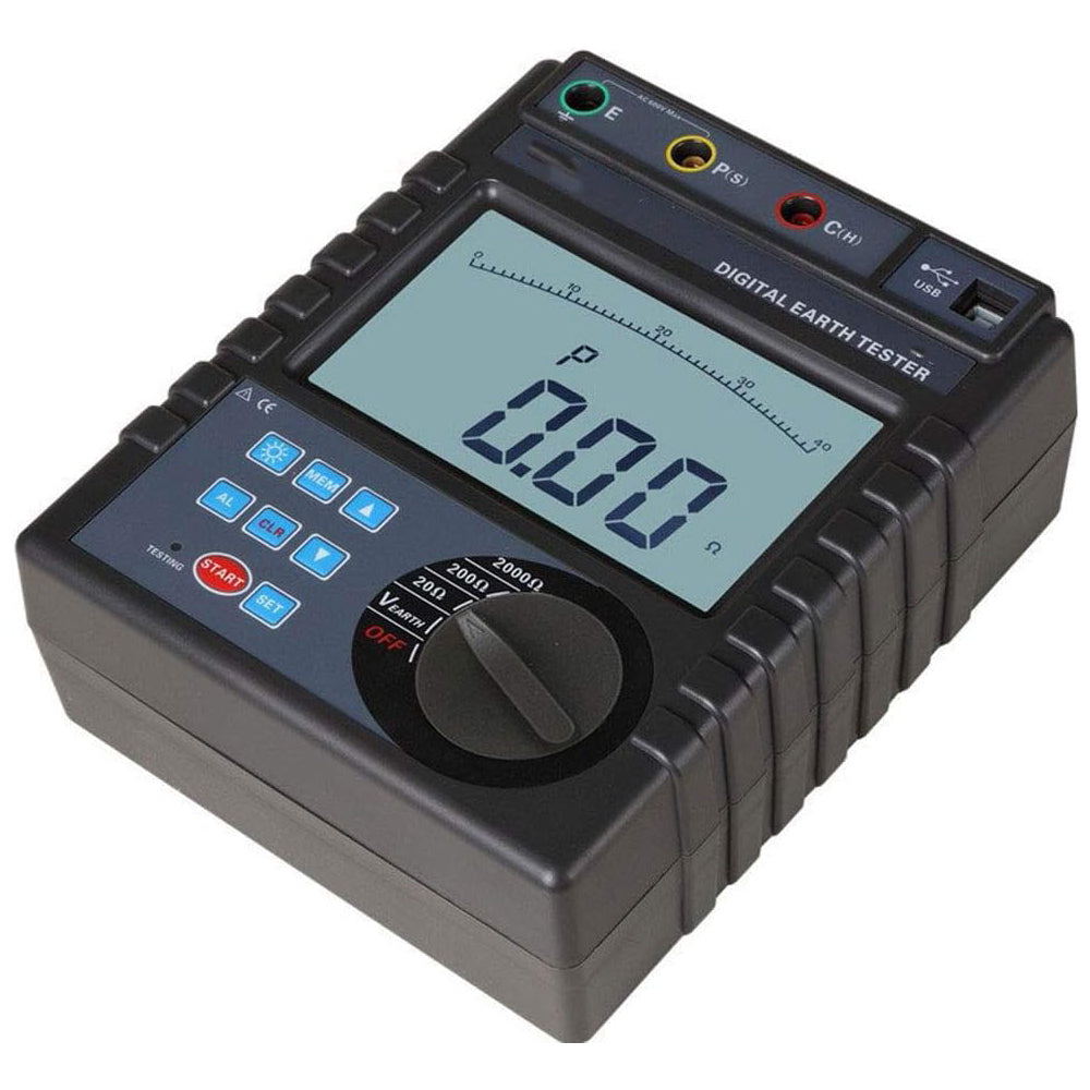 VTSYIQI Digital Earth Resistance Tester Ground Resistance Meter with Earth Voltage Measurement AC 0~600V Ground Resistance Range 0.01Ω~2000Ω Data Storage Function