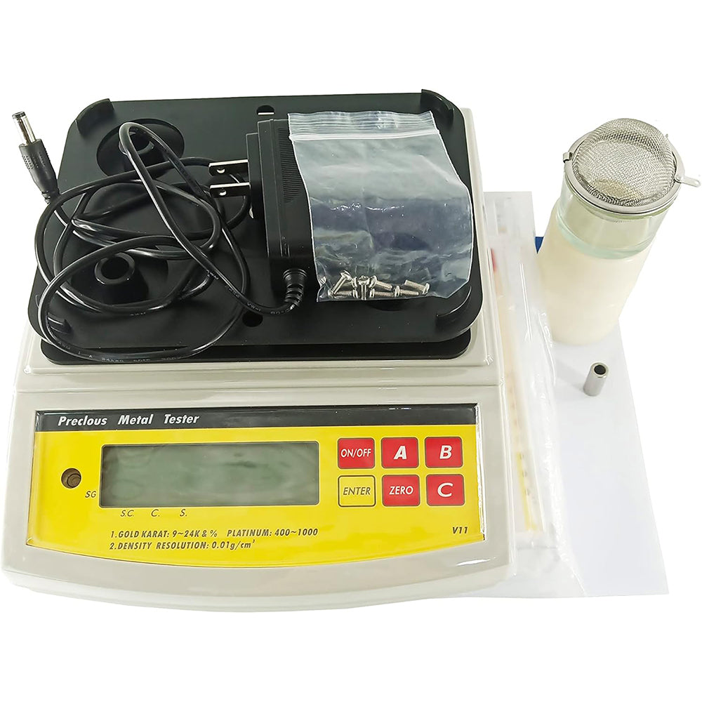 VTSYIQI Electronic Gold Density Meter Digital Electronic Gold Purity Tester Meter Gold Purity Analyzer with Maximum Weight 900g Weight Resolution 0.01g Density Resolution 0.001g/cm3 Measuring Time 15S