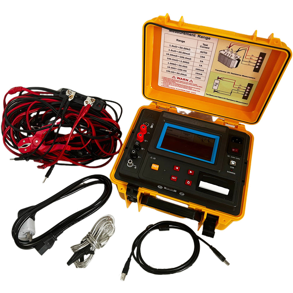 VTSYIQI Digital Transformer DC Resistance Tester Meter for Various Transformer Windings with  Resistance Range 1.0uΩ~50kΩ Built-in Printer Function Bluetooth Communication Test Current AUTO 10A 5A 1A 100mA 10mA 1mA Test Mode Automatic or Manual