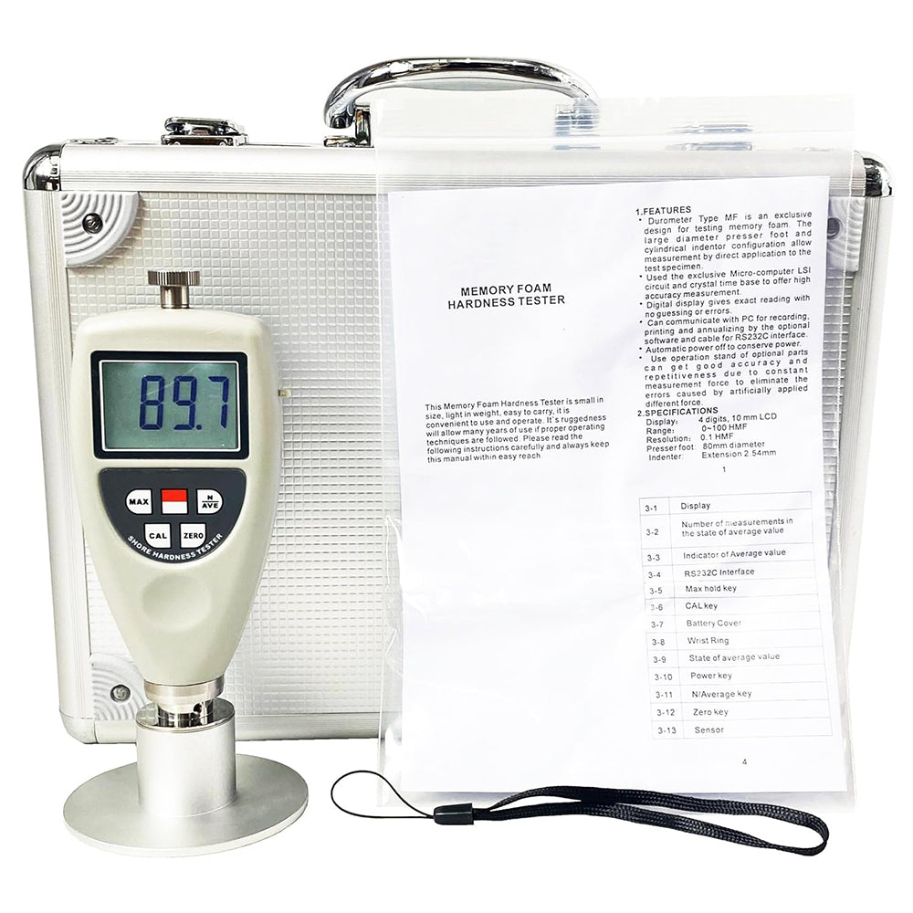 VTSYIQI Memory Foam Durometer Shore MF Hardness Meter with Range 10 to 90HMF Resolution 0.1HMF Spring Force 455gF for Measuring Rebound Sponge Memory Foam Hardness Measurement