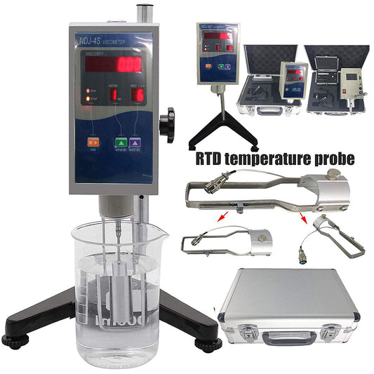 VTSYIQI Liquid Viscometer Rotary Viscosity Meter 4 Spindles 1 to 2000000mPa·s with RTD Temperature Sensor Temperature Display Function Directly Display Rotating Speed Rotor Number and Maximum Viscosity
