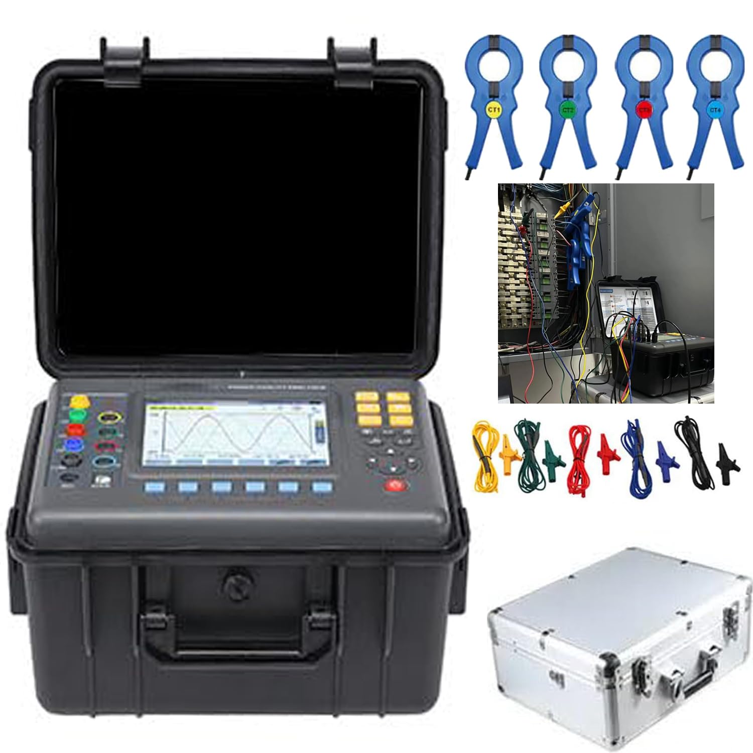 VTSYIQI 3 Phase Power Quality Analyzer Meter and Energy Analyzer with Current Clamp 1.0A-1000A Circle Current Clamp 50mm×50mm Peak Current and Voltage 150 Groups Data Records USB Interface